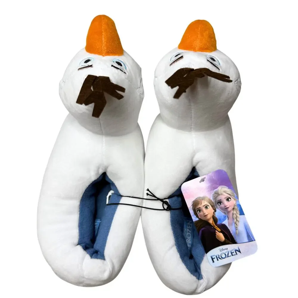 Ground Up Disney Frozen Olaf Snowman 3D Slip-On Plush Slippers Size 4 White New